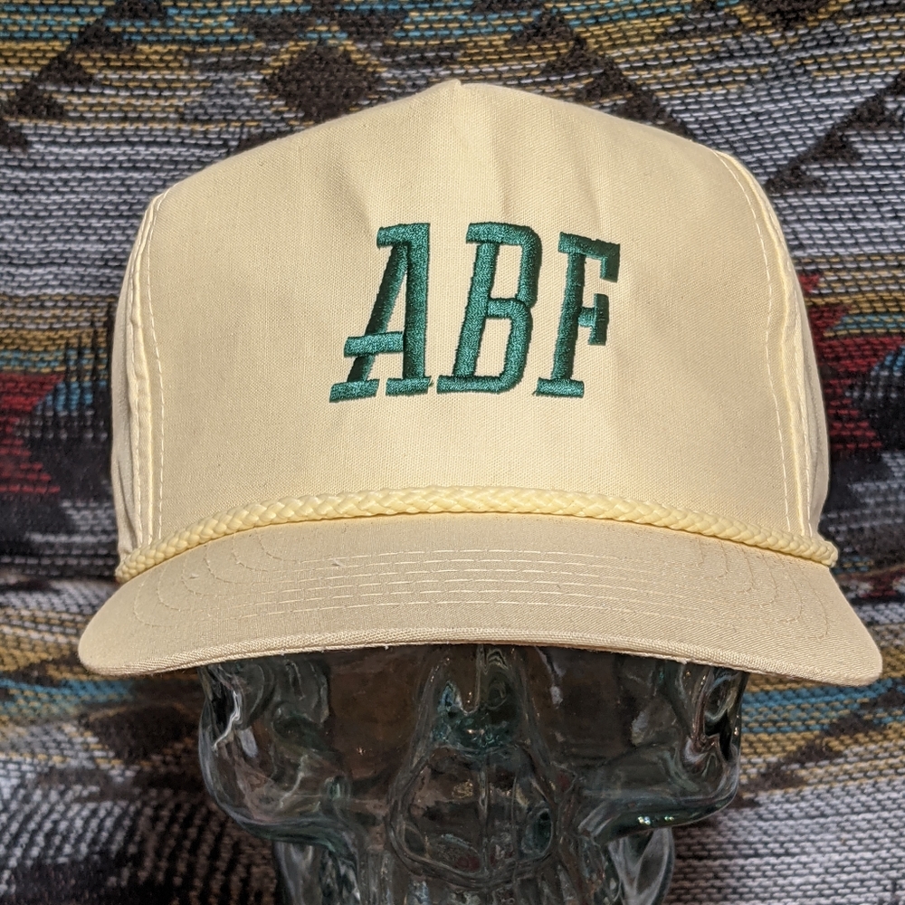90s ABF Freight Canary Yellow Nylon Embroidered Rope Strapback. Cleaned